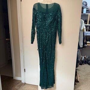 Emerald Sequin Long Sleeve Gown